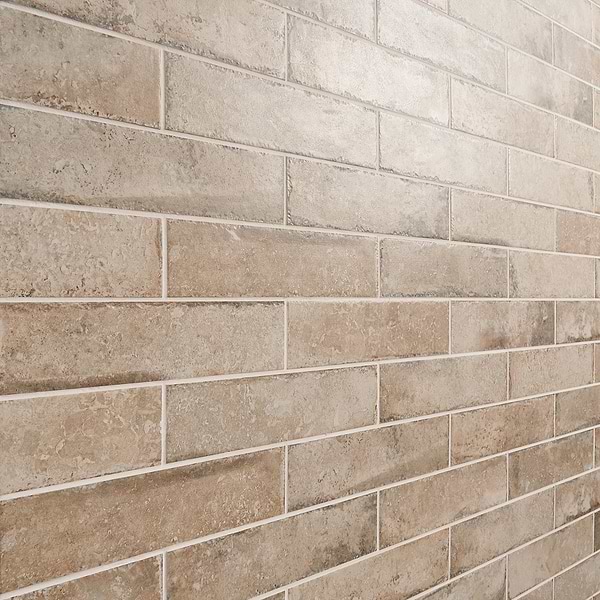Sample-Seville Delfi Dark Beige 3x12 Travertine Look Matte Porcelain Tile