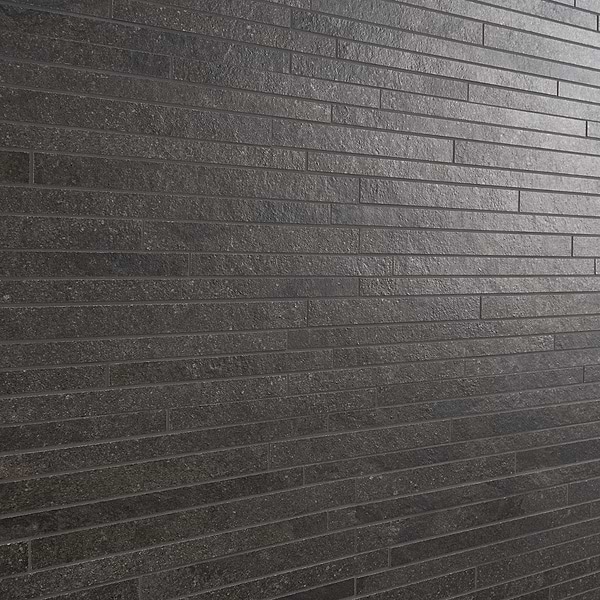 Acadia Thin Strip Charcoal Black Limestone Look Matte Porcelain Mosaic Tile