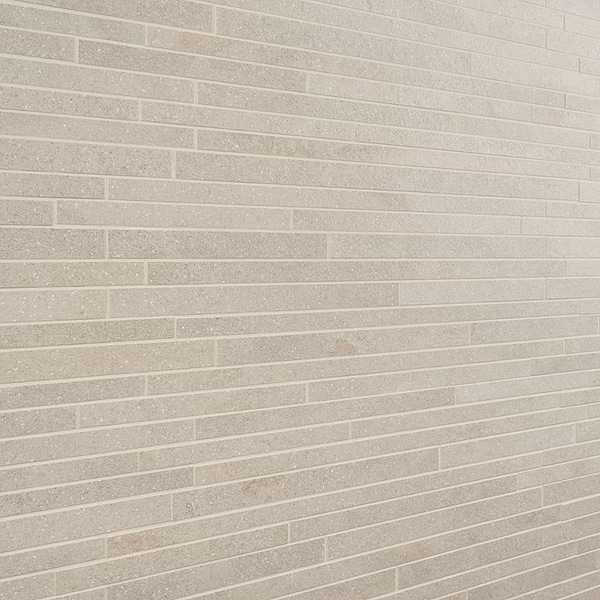 Acadia Thin Strip Warm Linen White Limestone Look Matte Porcelain Mosaic Tile