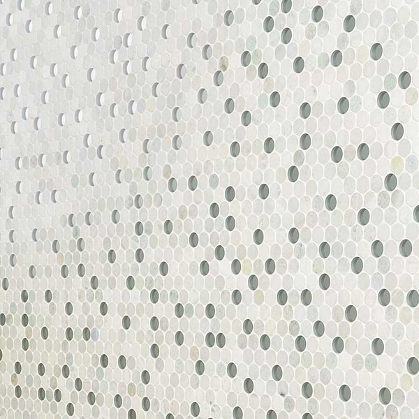 Reflection Ming Green With Mirror 1" Penny Round Polished Marble & Glass Mosaic Tile