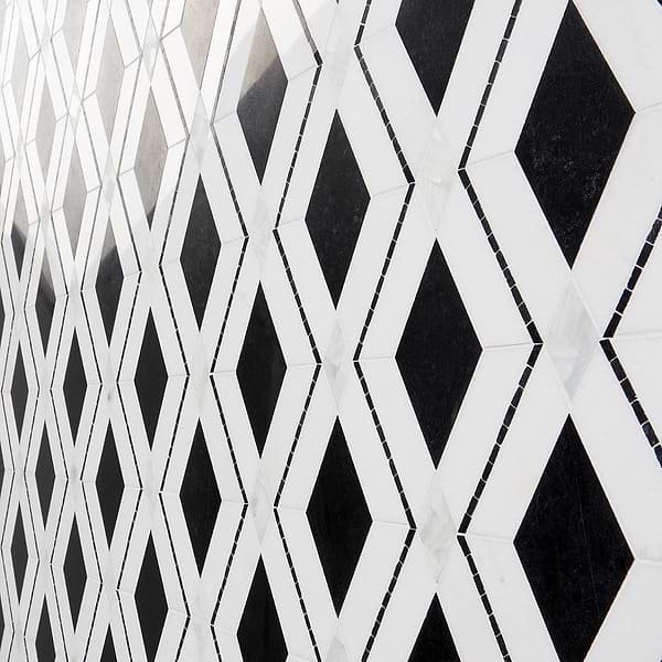Diana Nero Black & White Polished Marble and Pearl Mosaic Tile