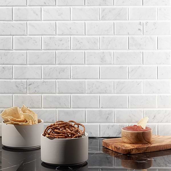 Carrara White 2x4 Beveled Marble Polished Mosaic Tile