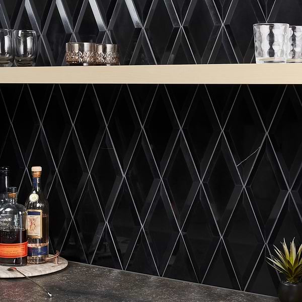 Basque Black Jade 6x12 Beveled Polished Marble Tile
