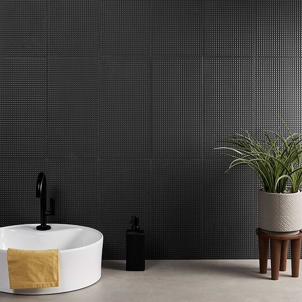 Kinzie Waffle Charcoal Black 8x16 Textured Matte Ceramic Tile in Charcoal, View 1