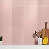 Mod 3D Blush Pink 12x36 Fluted Matte Ceramic Tile; in Pink Ceramic; for Backsplash, Bathroom Wall, Kitchen Wall, Shower Wall, Wall Tile; in Style Ideas Beach, Contemporary, Modern, Transitional