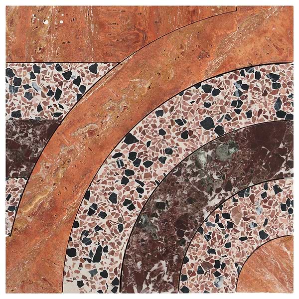 Elizabeth Sutton Arc Horizontal Canyon Terracotta 12x12 Honed Marble and Terrazzo Mosaic Tile