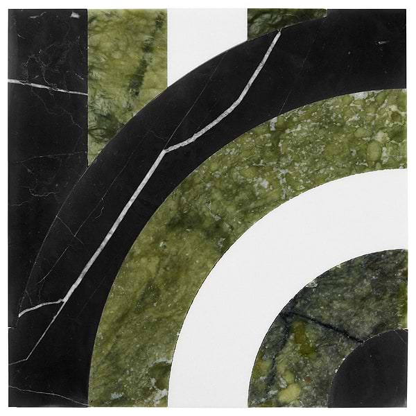 Elizabeth Sutton Arc Vertical Soul Green & Black 12x12 Polished Marble Mosaic Tile