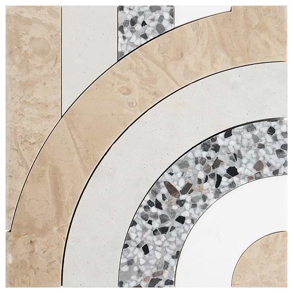 Elizabeth Sutton Arc Interlock Desert Beige 12x12 Honed Marble and Terrazzo Mosaic Tile