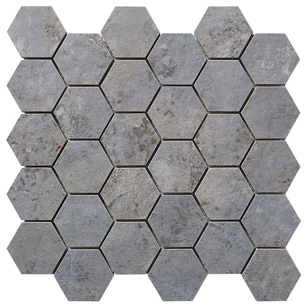 Portrait Ocean Blue 2" Hex Matte Mosaic Tile in Blue Gray, View 5, open zoomed image