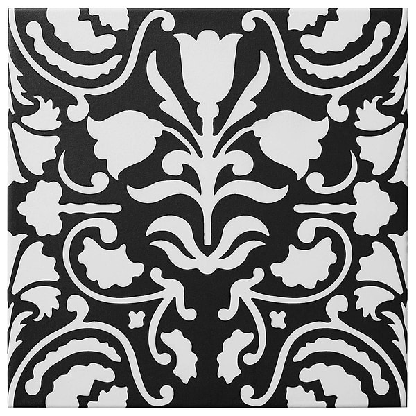 Elowynn Belle Midnight Black 8x8 Matte Porcelain Tile by Kravet in Black, White, View 5, open zoomed image