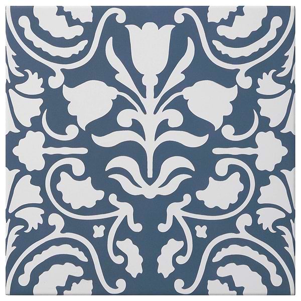 Elowynn Belle Marina Blue 8x8 Matte Porcelain Tile by Kravet in Blue, White, View 5, open zoomed image