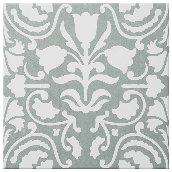Elowynn Belle Seafoam Green 8x8 Matte Porcelain Tile by Kravet in Green, White, View 5, open zoomed image