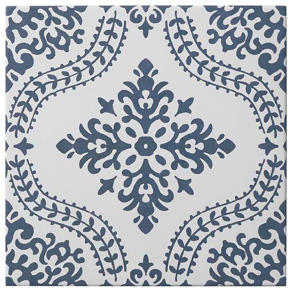 Elowynn Flora Cove White 8x8 Matte Porcelain Tile by Kravet in Blue, White, View 5, open zoomed image
