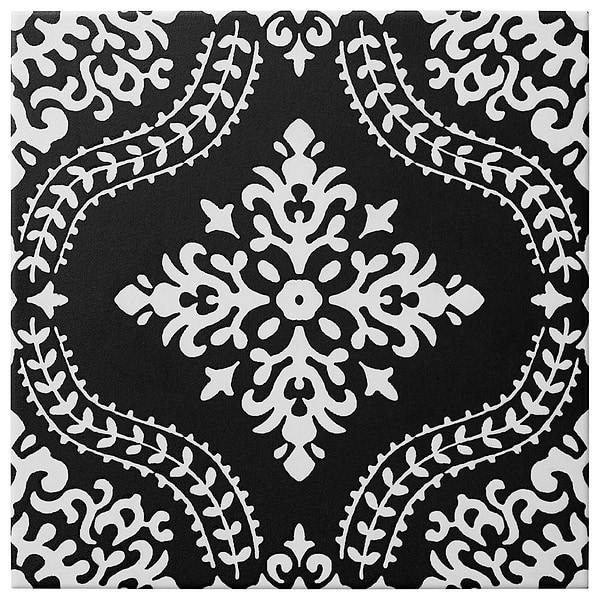 Elowynn Flora Midnight Black 8x8 Matte Porcelain Tile by Kravet in Black, White, View 5, open zoomed image