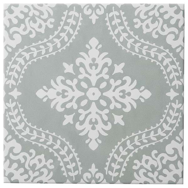 Elowynn Flora Seafoam Green 8x8 Matte Porcelain Tile by Kravet in Green, White, View 5, open zoomed image