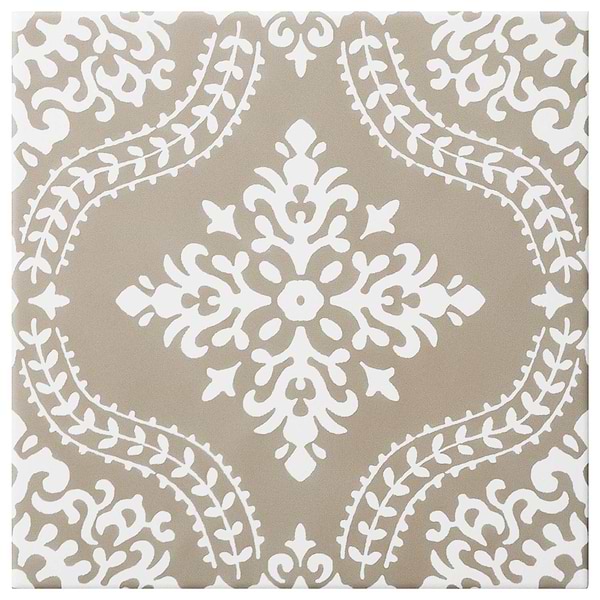Elowynn Flora Sand Beige 8x8 Matte Porcelain Tile by Kravet in Beige & Cream, View 5, open zoomed image