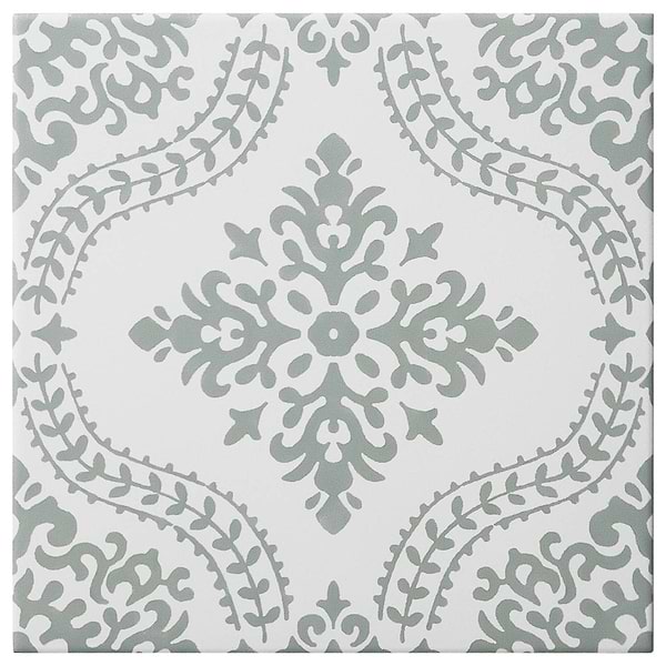 Elowynn Flora Salt White 8x8 Matte Porcelain Tile by Kravet in Green, White, View 5, open zoomed image