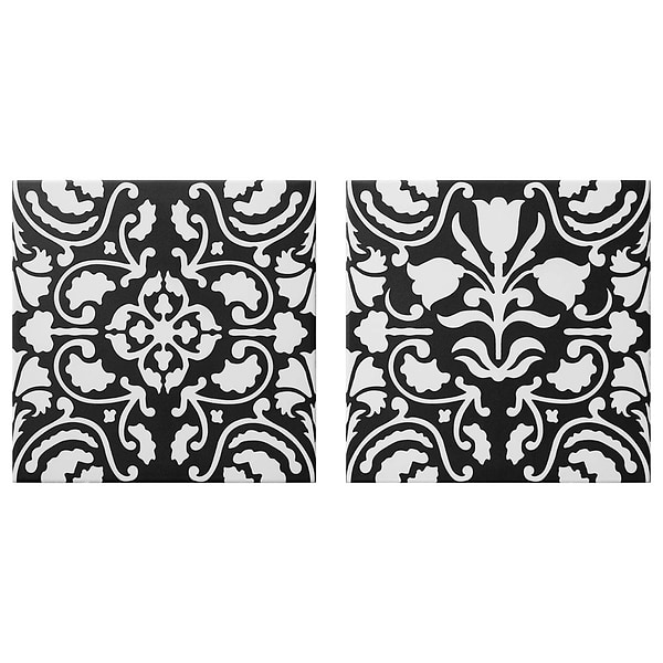 Elowynn Haven & Belle Midnight Black 8x8 Matte Porcelain Tile by Kravet in Green, White, View 5, open zoomed image