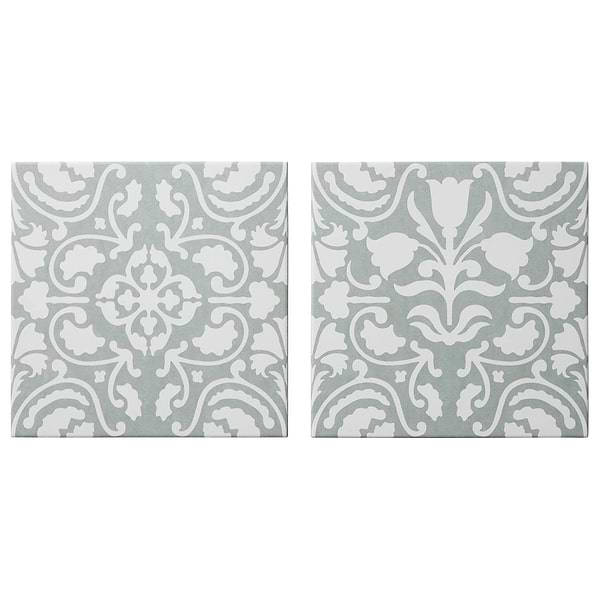 Elowynn Haven & Belle Seafoam Green 8x8 Matte Porcelain Tile by Kravet in Blue, White, View 5, open zoomed image