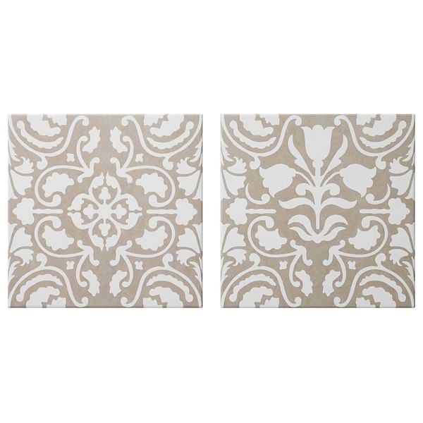 Elowynn Haven & Belle Sand Beige 8x8 Matte Porcelain Tile by Kravet in Blue, White, View 5, open zoomed image
