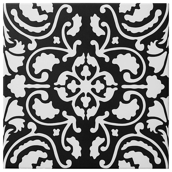 Elowynn Haven Midnight Black 8x8 Matte Porcelain Tile by Kravet in Black, White, View 5, open zoomed image