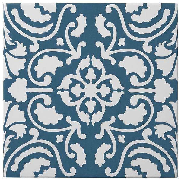 Elowynn Haven Marina Blue 8x8 Matte Porcelain Tile by Kravet in Blue, White, View 5, open zoomed image