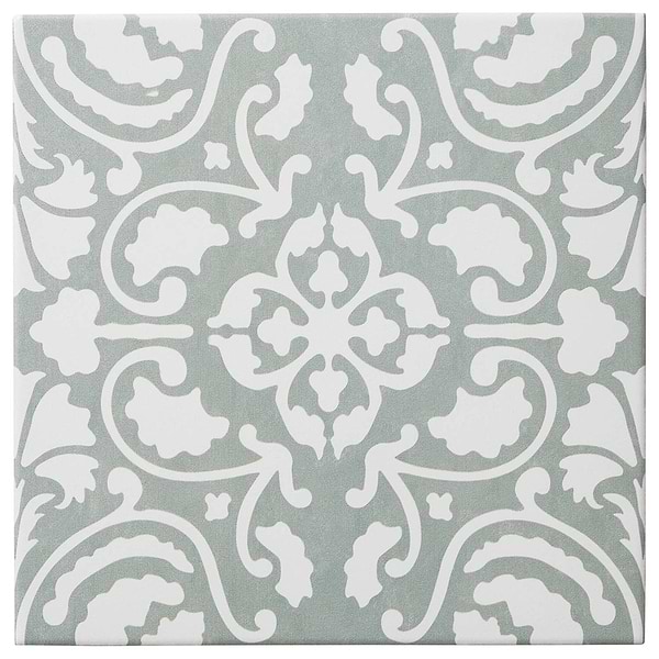 Elowynn Haven Seafoam Green 8x8 Matte Porcelain Tile by Kravet in Green, White, View 5, open zoomed image