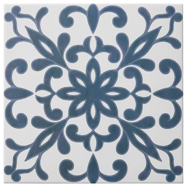 Elowynn Medallion Cove White 8x8 Matte Porcelain Tile by Kravet in Blue, White, View 5, open zoomed image