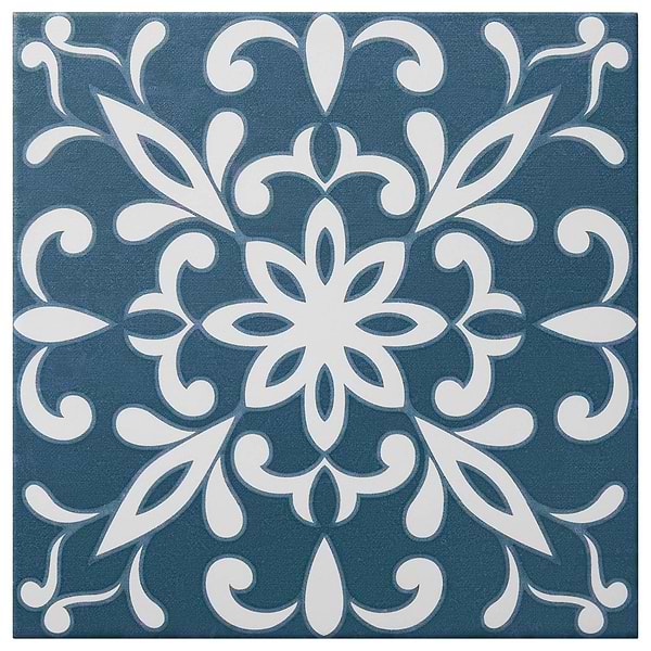 Elowynn Medallion Marina Blue 8x8 Matte Porcelain Tile by Kravet in Blue, White, View 5, open zoomed image
