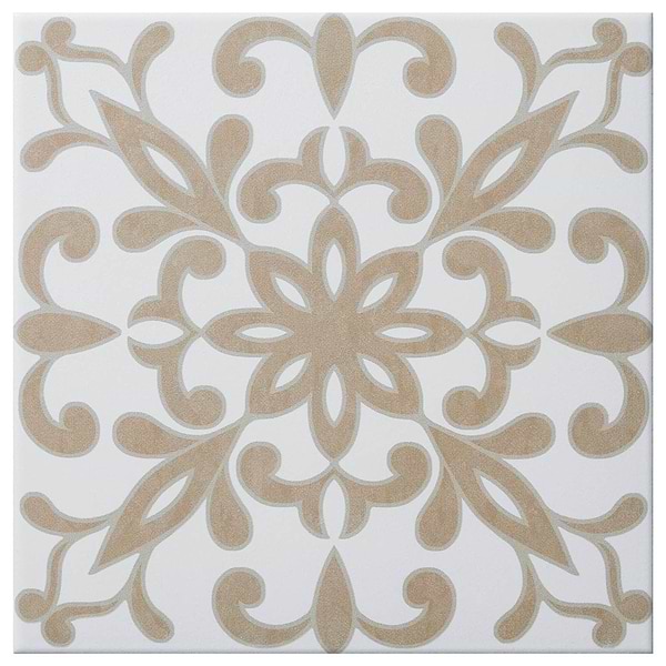 Elowynn Medallion Shell White 8x8 Matte Porcelain Tile by Kravet in Beige & Cream, View 5, open zoomed image