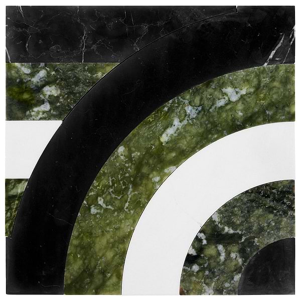 Elizabeth Sutton Arc Horizontal Soul Green & Black 12x12 Polished Marble Mosaic Tile