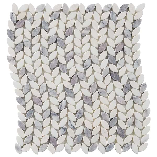 Dova Lilac Tumbled Waterjet Marble Mosaic Tile in White, Purple, View 5, open zoomed image