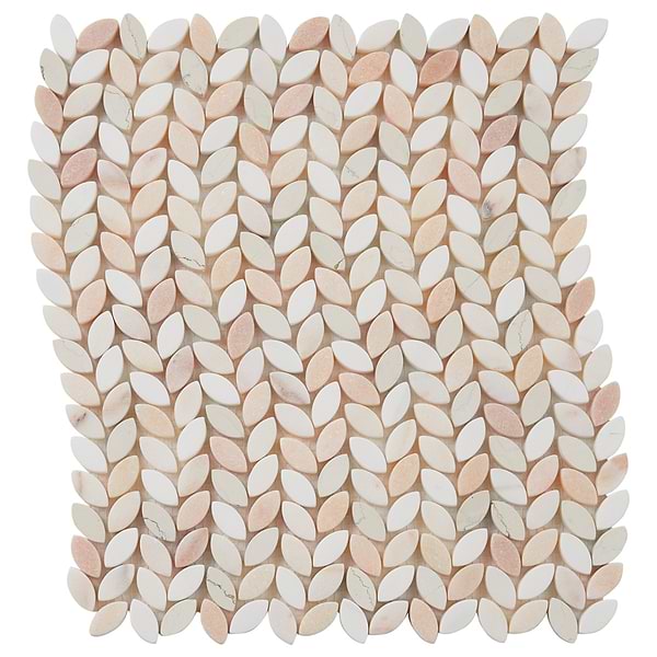 Dova Rose Tumbled Waterjet Marble Mosaic Tile in Pink, White, View 5, open zoomed image