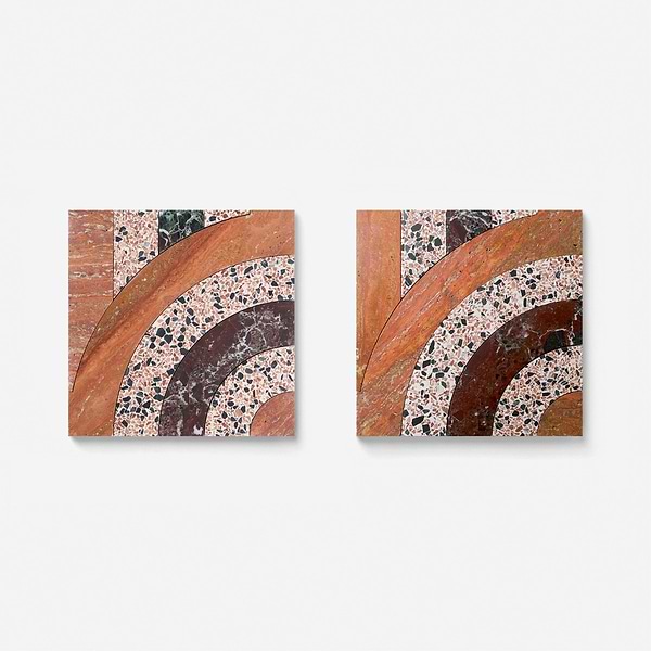 Elizabeth Sutton Arc Vertical Fish Scale Canyon Terracotta 12x12 Honed Marble and Terrazzo Mosaic Tile