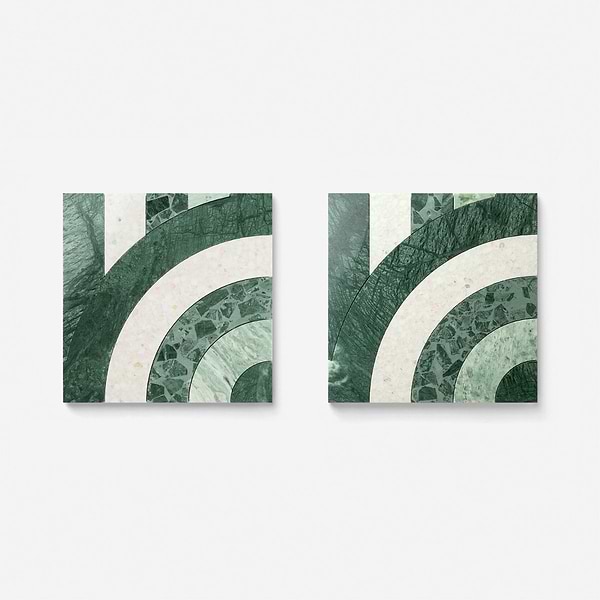 Elizabeth Sutton Arc Vertical Forest Green 12x12 Honed Marble and Terrazzo Mosaic Tile