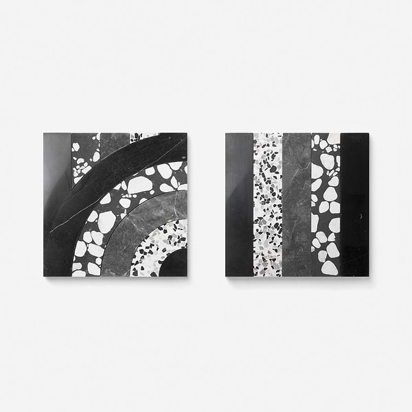 Elizabeth Sutton Arc Interlock Noir Black & White 12x12 Honed Marble and Terrazzo Mosaic Tile