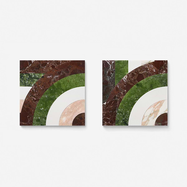 Elizabeth Sutton Arc Offset Semi-Circle Rainbow Multicolor 12x12 Polished Marble Mosaic Tile