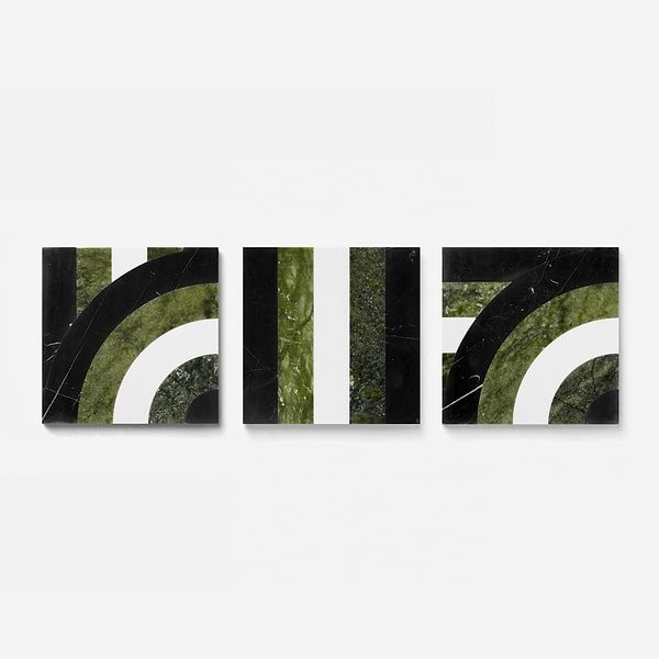 Elizabeth Sutton Arc Oval Soul Green & Black 12x12 Polished Marble Mosaic Tile