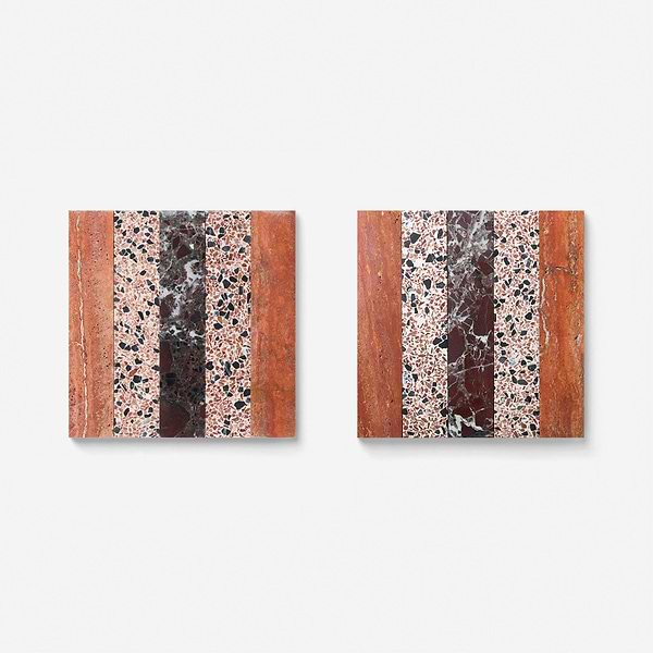 Elizabeth Sutton Arc Linear Canyon Terracotta 12x12 Honed Marble and Terrazzo Mosaic Tile