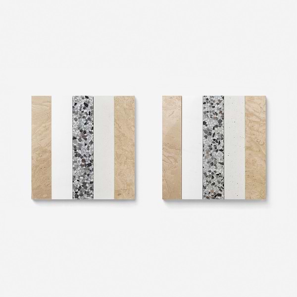 Elizabeth Sutton Arc Linear Desert Beige 12x12 Honed Marble and Terrazzo Mosaic Tile