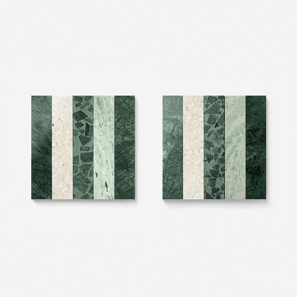 Elizabeth Sutton Arc Stripes Forest Green 12x12 Honed Marble and Terrazzo Mosaic Tile