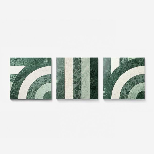 Elizabeth Sutton Arc Wave Forest Green 12x12 Honed Marble and Terrazzo Mosaic Tile