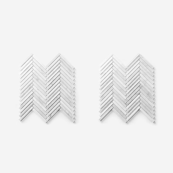 Bianco Carrara 1/2x4 Herringbone Polished Marble Mosaic Tile in White, View 6, open zoomed image