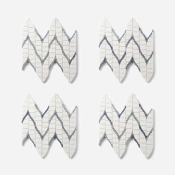 Ikara Thassos Polished Waterjet Marble Mosaic Tile in White, Blue, View 5, open zoomed image