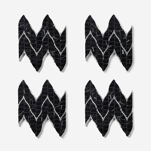 Ikara Nero Marquina Honed Waterjet Marble Mosaic Tile in Black, Gray, View 5, open zoomed image