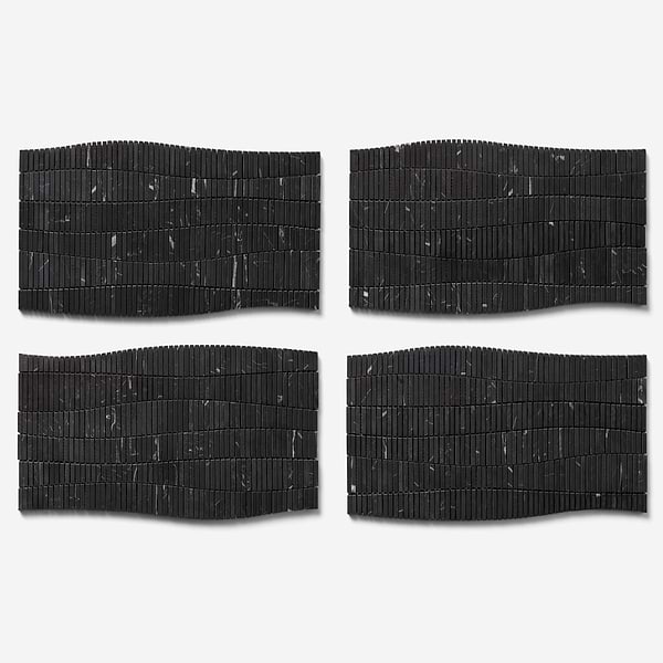 Ladera Nero Marquina Honed Marble Wave Micro Mosaic Tile in Black, View 5, open zoomed image