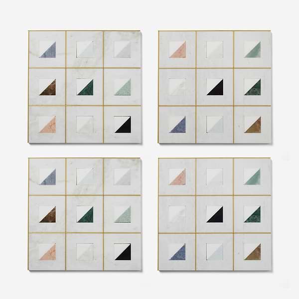 Adaya  Multicolor 4x4 Polished Marble, Pearl and Brass Mosaic Tile in White with gray and gold veining, View 5, open zoomed image