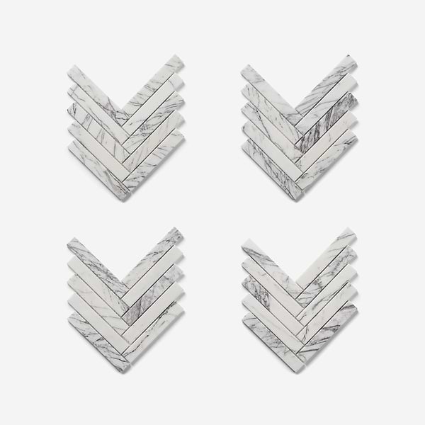 Velour Lilac 1x6 Herringbone Leather Marble Mosaic Tile in White, Purple, View 5, open zoomed image