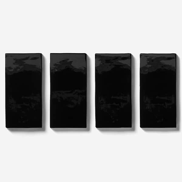Lancaster Noir Black 3x6 Polished Ceramic Wall Tile