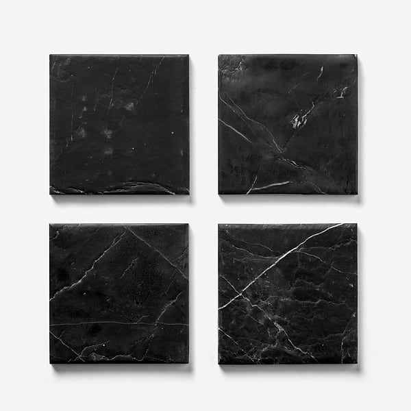 Velour Nero Marquina 4x4 Leather Marble Tile in Black, White, View 5, open zoomed image
